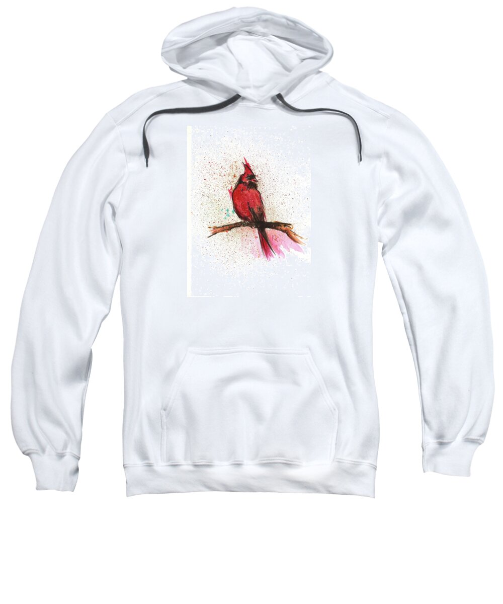 Red Bird Sweatshirt featuring the painting Red Cardinal by Remy Francis