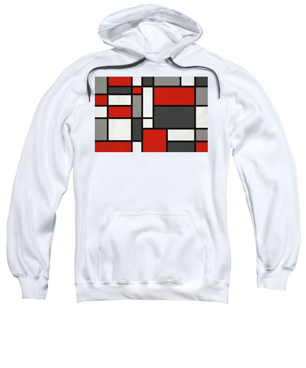 Mondrian Sweatshirt featuring the digital art Red Grey Black Mondrian Inspired by Michael Tompsett