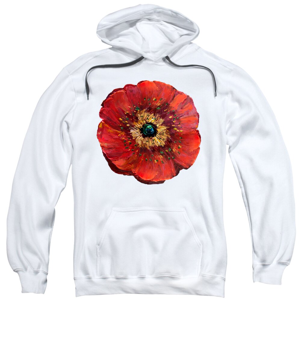 Floral Painting; Yellow Sweatshirt featuring the digital art Red Poppy Transparent by OLena Art