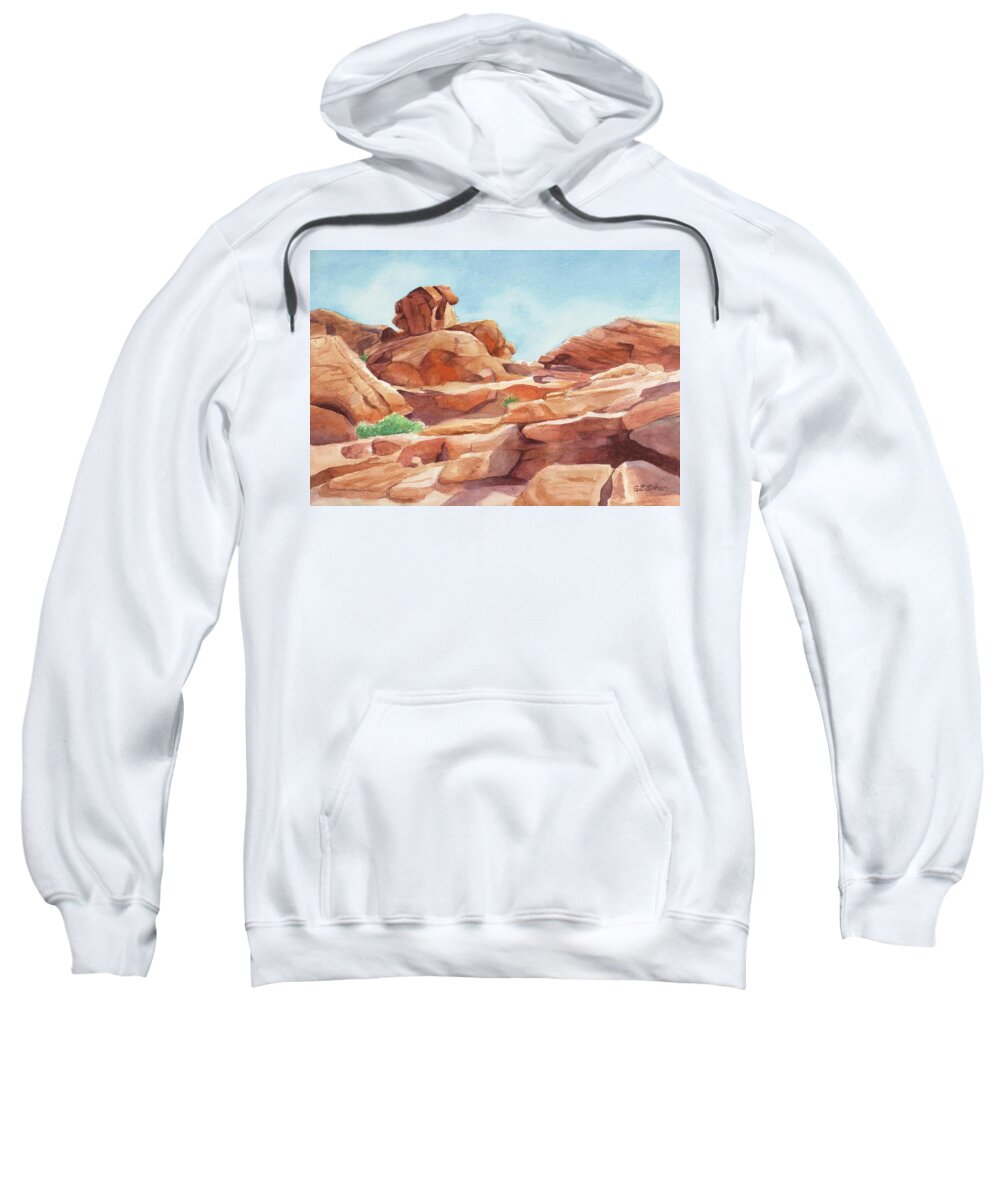 Red Rocks Sweatshirt featuring the painting Rock Away by Sandy Fisher