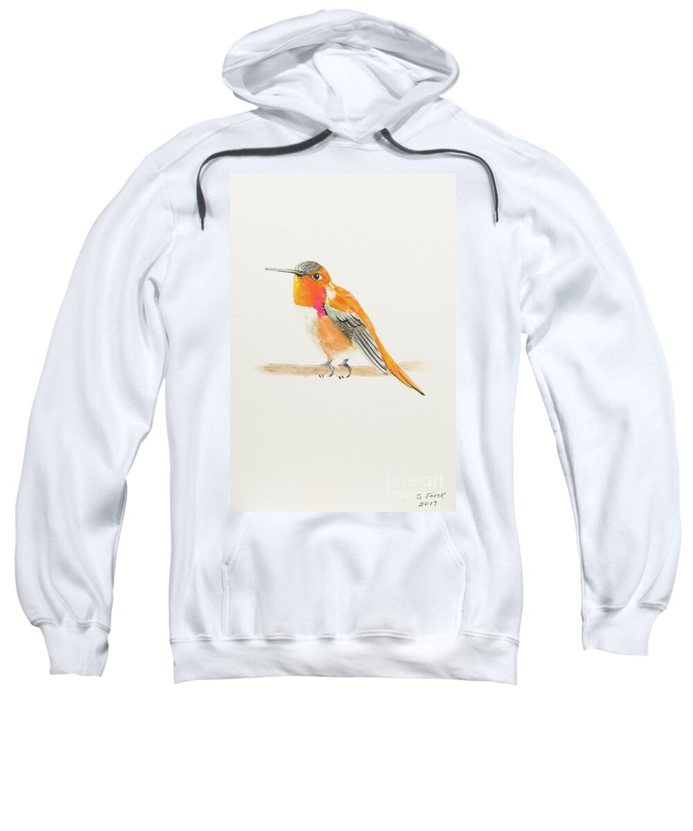 Rufous Hummingbird Sweatshirt featuring the painting Rufous hummingbird by Stefanie Forck