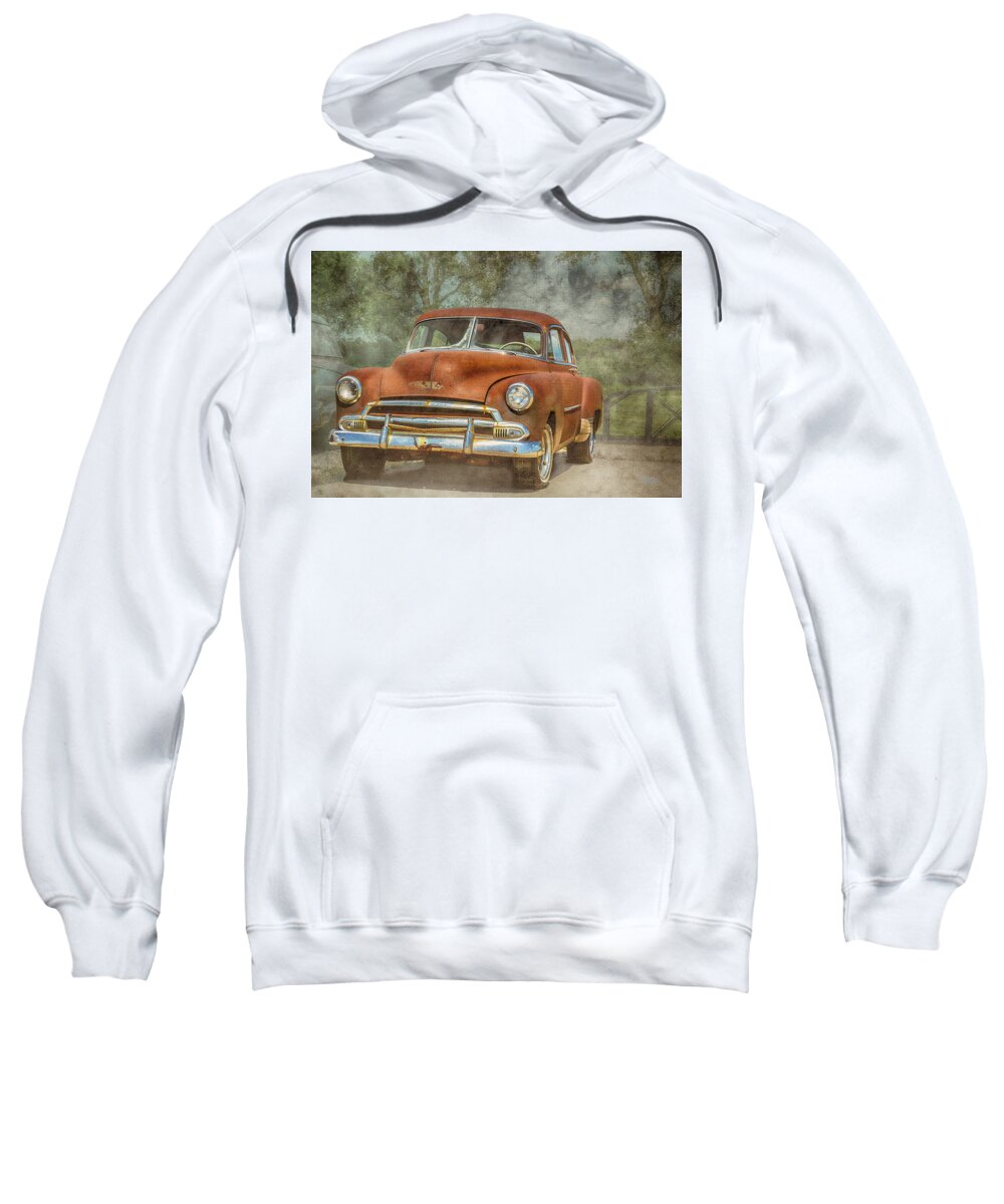 Classic Chevy Sweatshirt featuring the mixed media Rusty by Pamela Williams