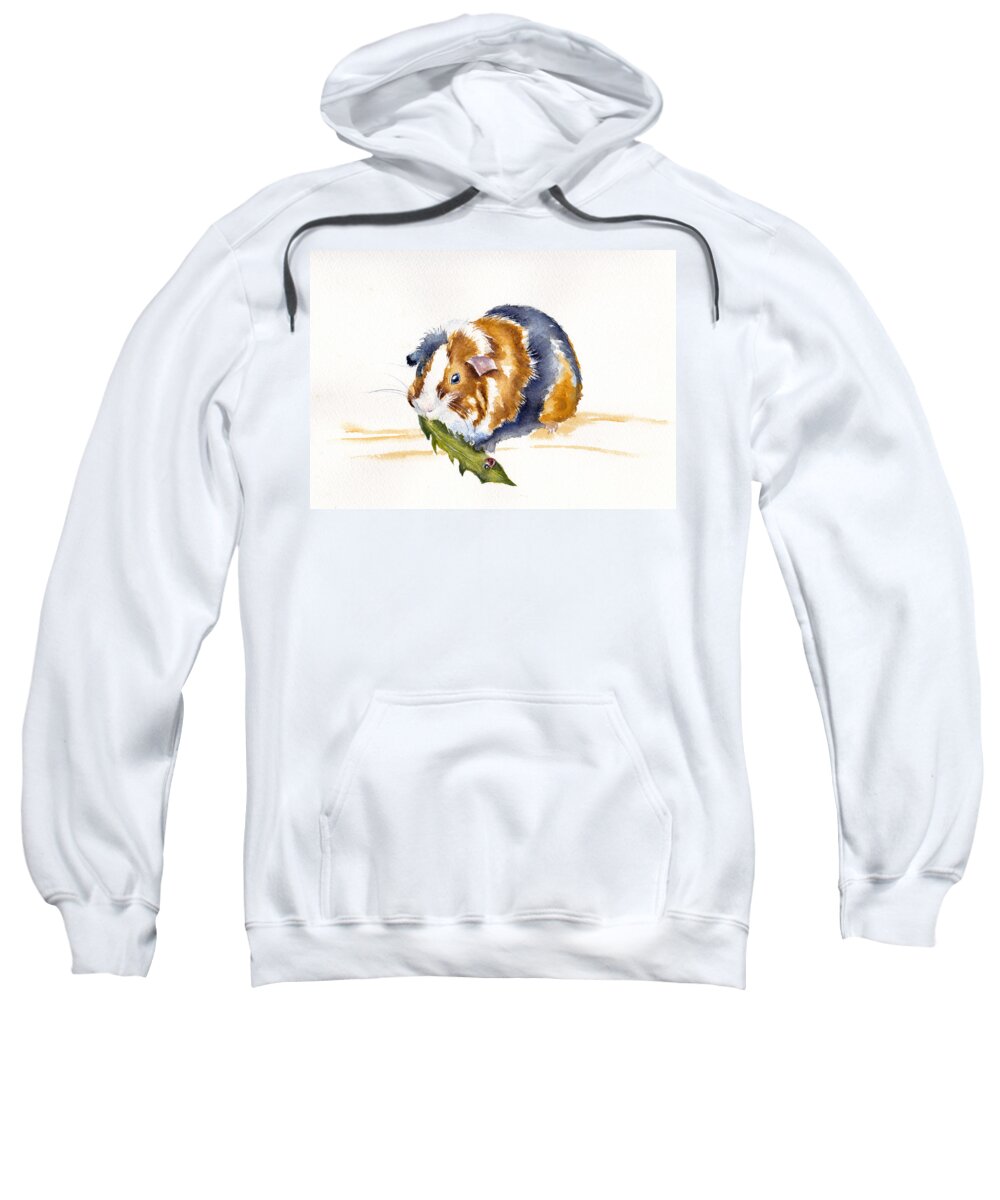 Abyssinian Guinea Pig Sweatshirt featuring the painting Guinea Pig - Salad Days by Debra Hall