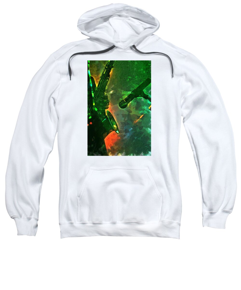Jazz Sweatshirt featuring the digital art Sax Man by Cameron Wood