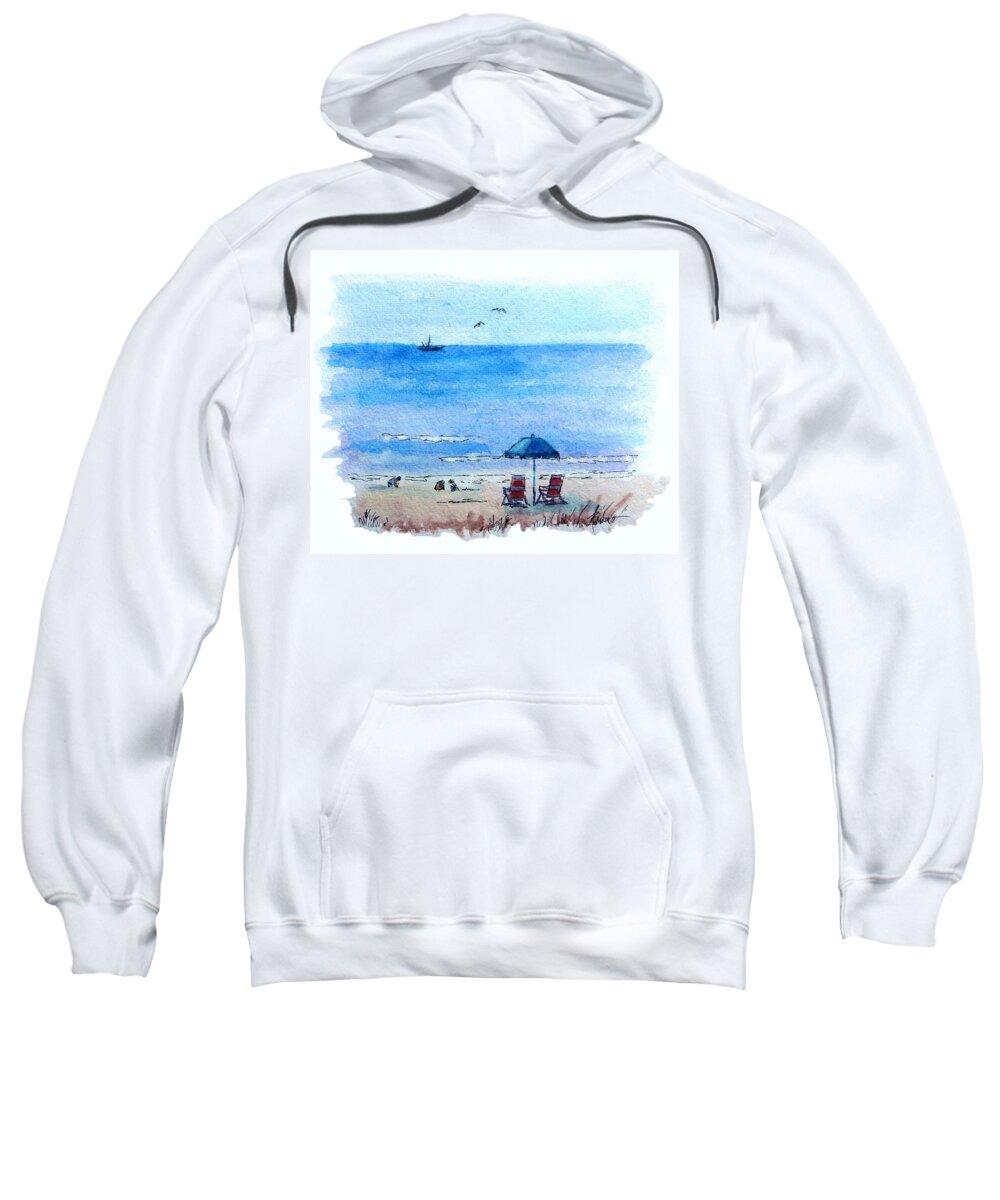 Beach Sweatshirt featuring the painting Seagulls by Adele Bower