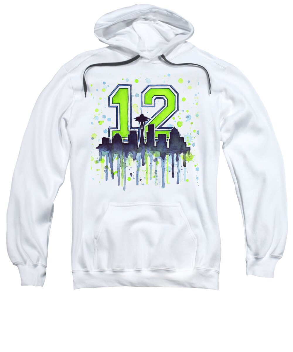 Seattle Sweatshirt featuring the painting Seattle Seahawks 12th Man Art by Olga Shvartsur