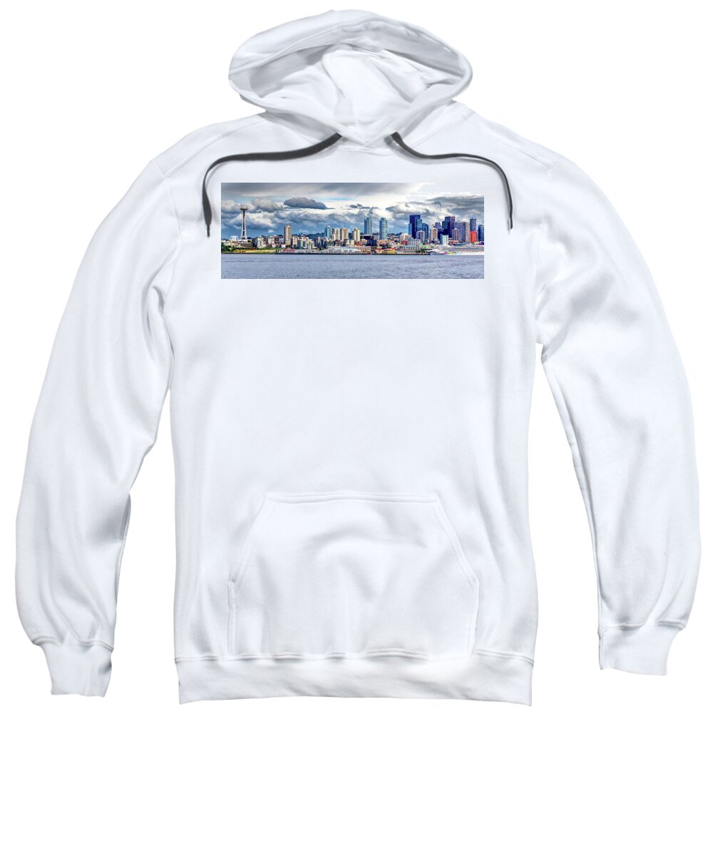 Seattle Sweatshirt featuring the photograph Seattle Skyline HDR by Rob Green