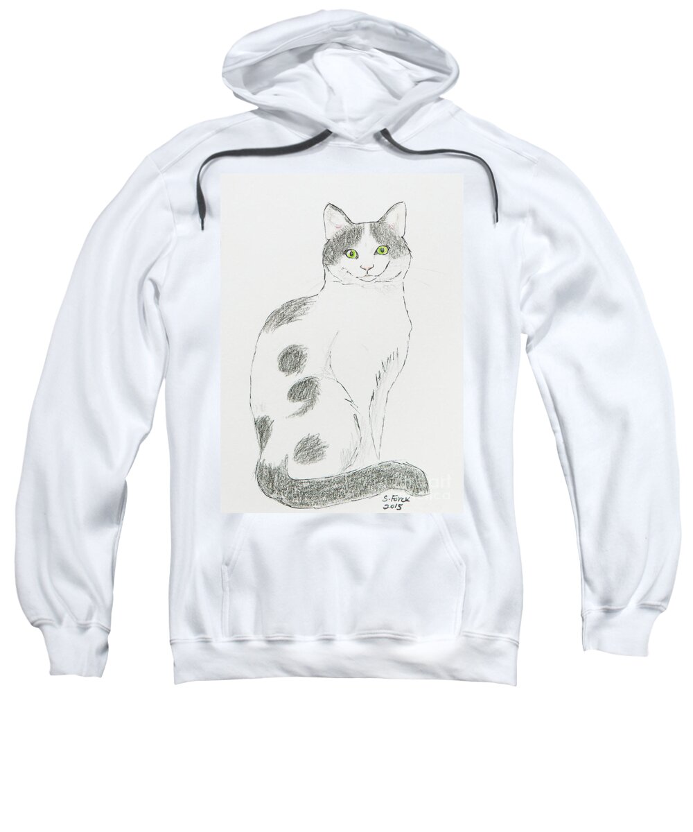 Cat Sweatshirt featuring the drawing Semicolon cat by Stefanie Forck