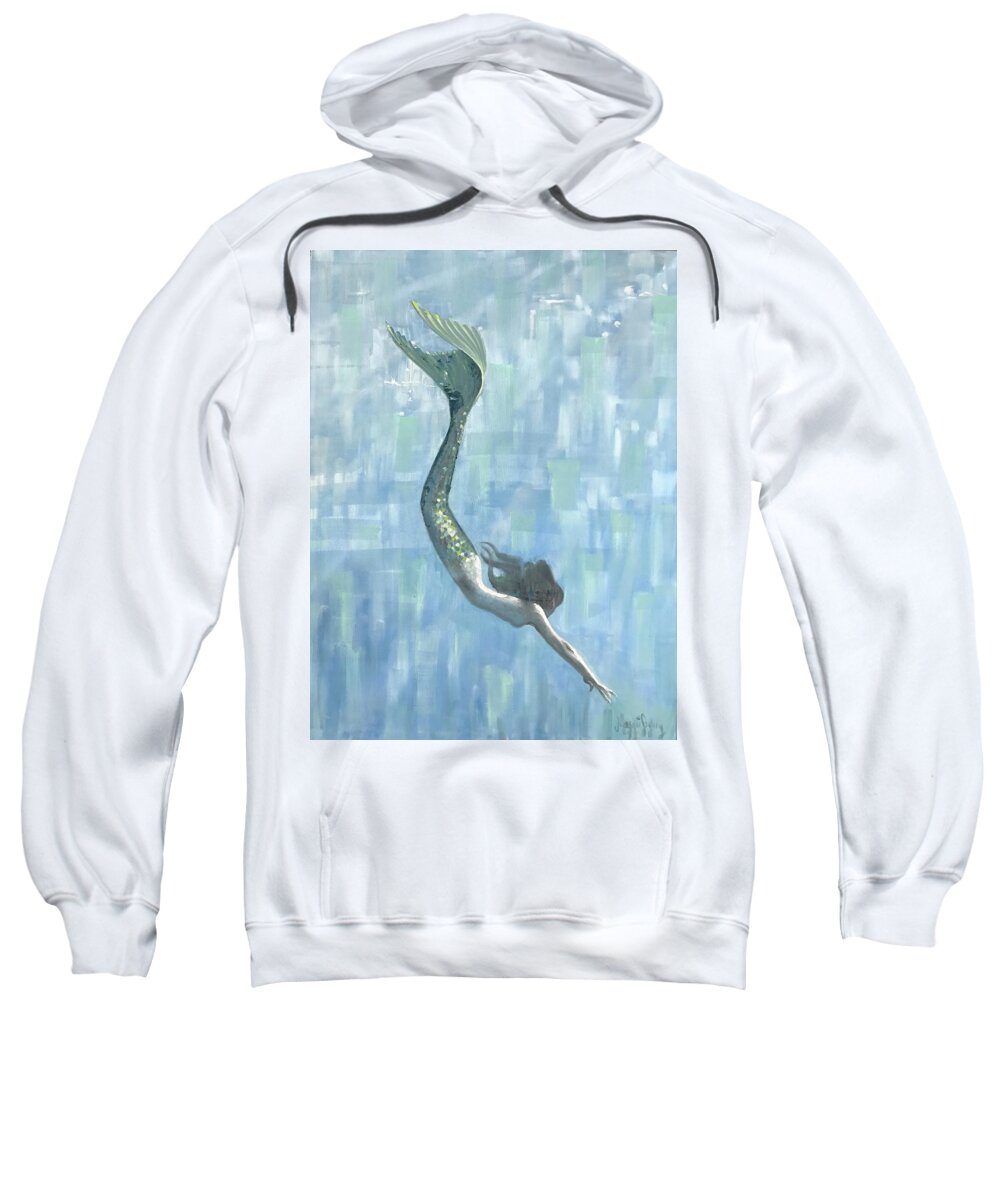 Mermaid Sweatshirt featuring the painting Serenity by Maggii Sarfaty