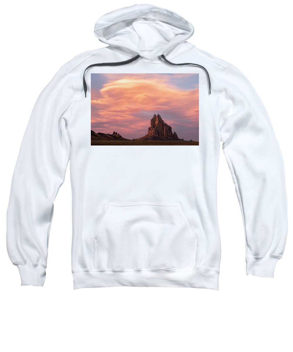 Shiprock Pinnacle Sweatshirt featuring the photograph Shiprock at Sunset by Angela Moyer