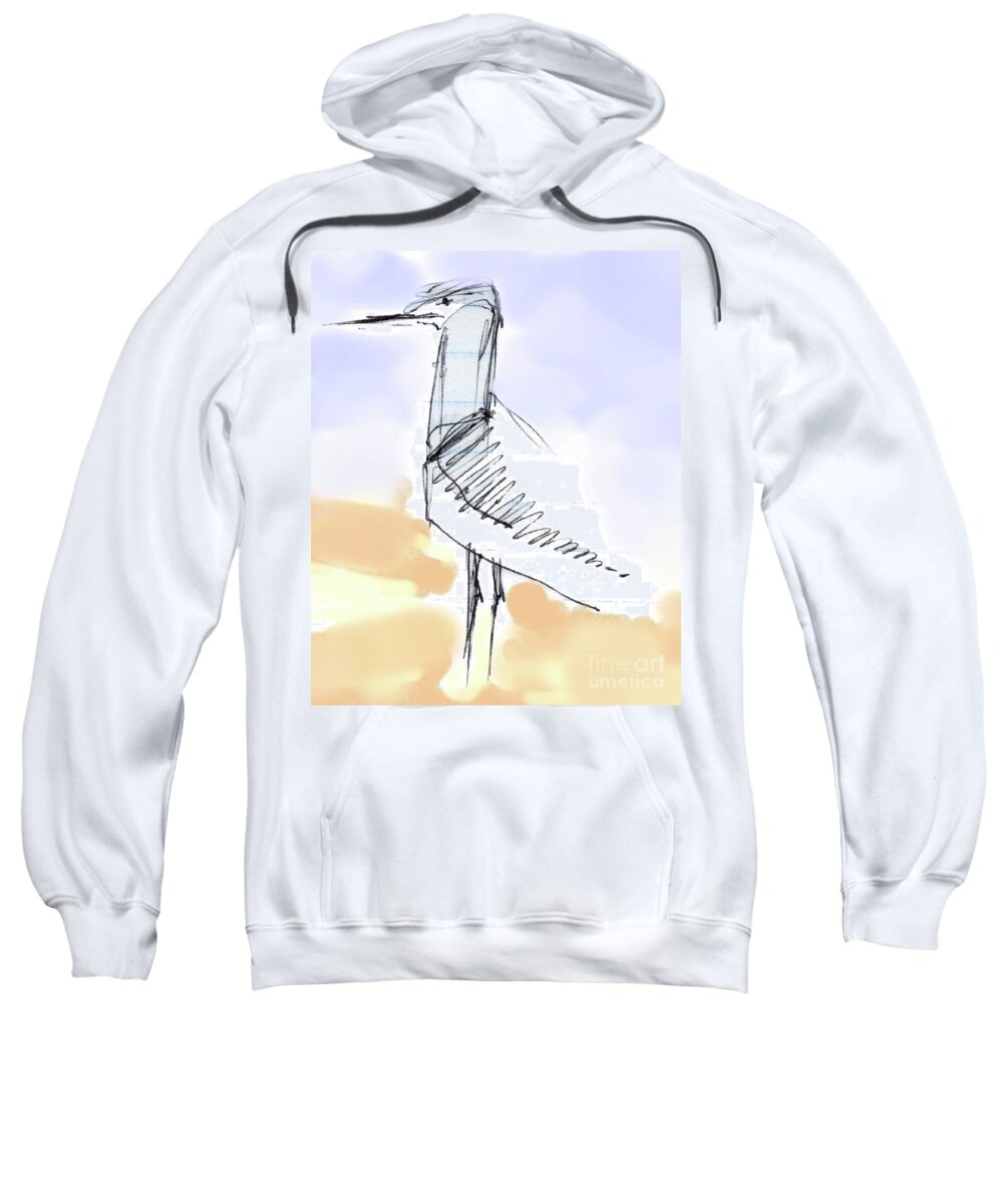 Seagull Sweatshirt featuring the drawing Simon by Carolyn Weltman