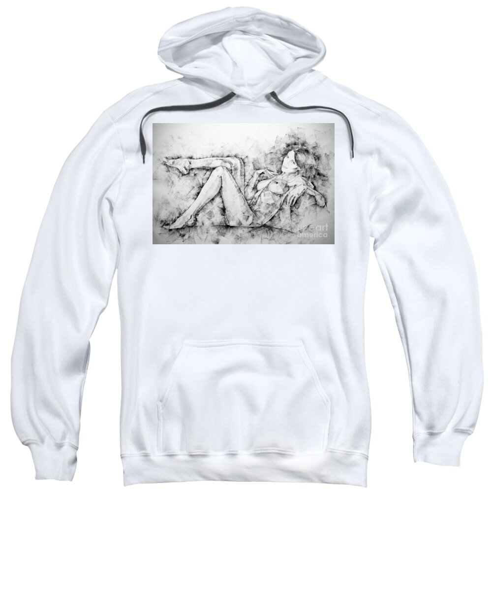 Art Sweatshirt featuring the drawing SketchBook Page 46 Drawing Woman Classical Sitting Pose by Dimitar Hristov