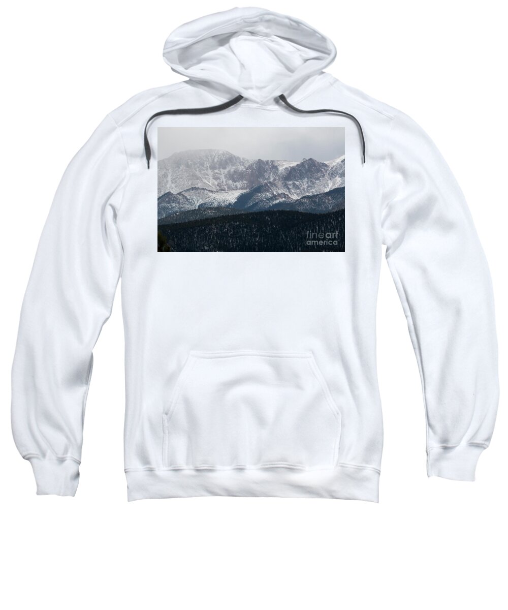 14er Sweatshirt featuring the photograph Snowstorm on Pikes Peak by Steven Krull