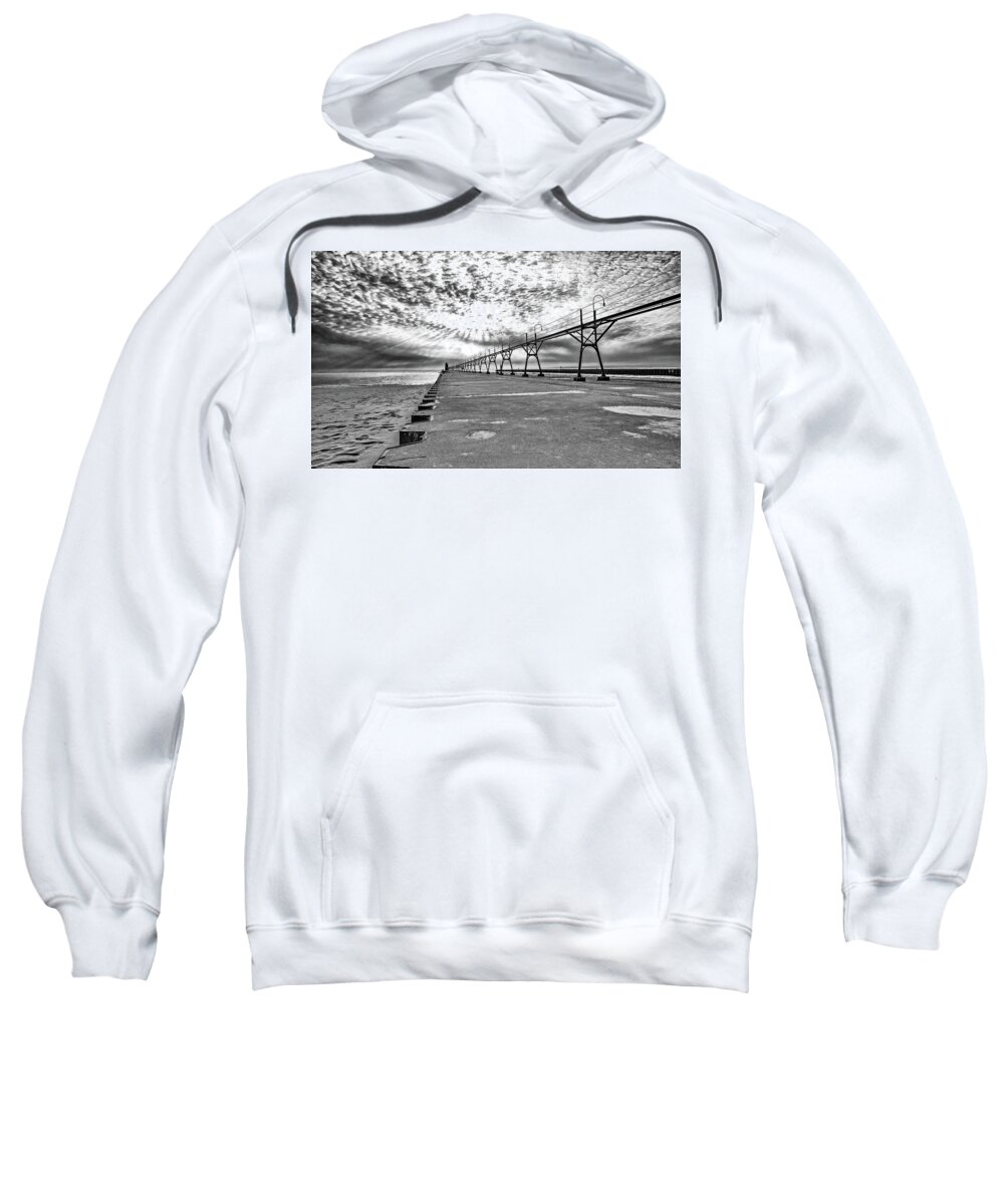 Mi Sweatshirt featuring the photograph South Haven Pier WIde Angle by Pat Cook