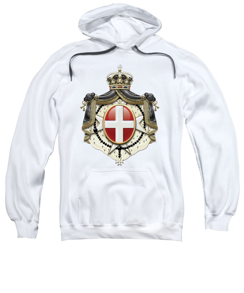 'ancient Brotherhoods' Collection By Serge Averbukh Sweatshirt featuring the digital art Sovereign Military Order of Malta Coat of Arms over White Leather by Serge Averbukh
