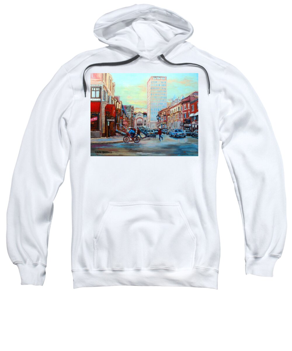 Montreal Sweatshirt featuring the painting Speed Cyclist On Crescent by Carole Spandau