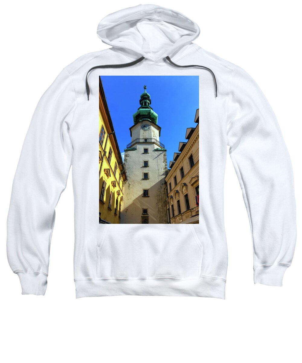 Europe Sweatshirt featuring the photograph St Michael's tower in the old city, Bratislava, Slovakia, Europe by Elenarts - Elena Duvernay photo