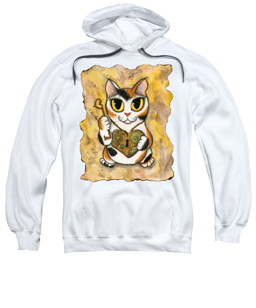 Steampunk Sweatshirt featuring the painting Steampunk Valentine Cat by Carrie Hawks