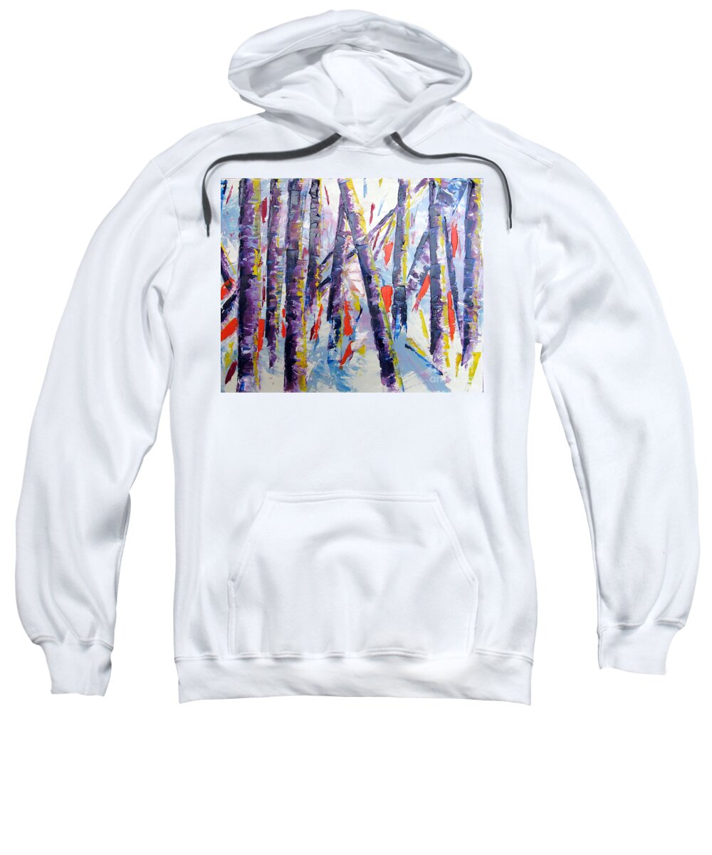 Landscape Sweatshirt featuring the painting Summer Birches by Lisa Boyd