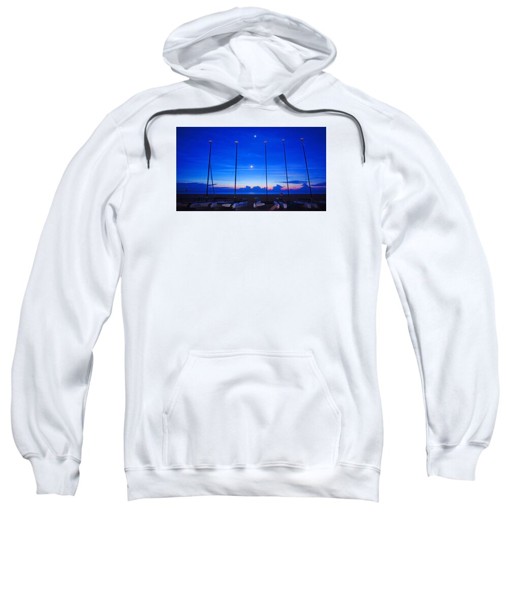 Astronomy Sweatshirt featuring the photograph Sunrise Catamarans Moon Planets by Lawrence S Richardson Jr