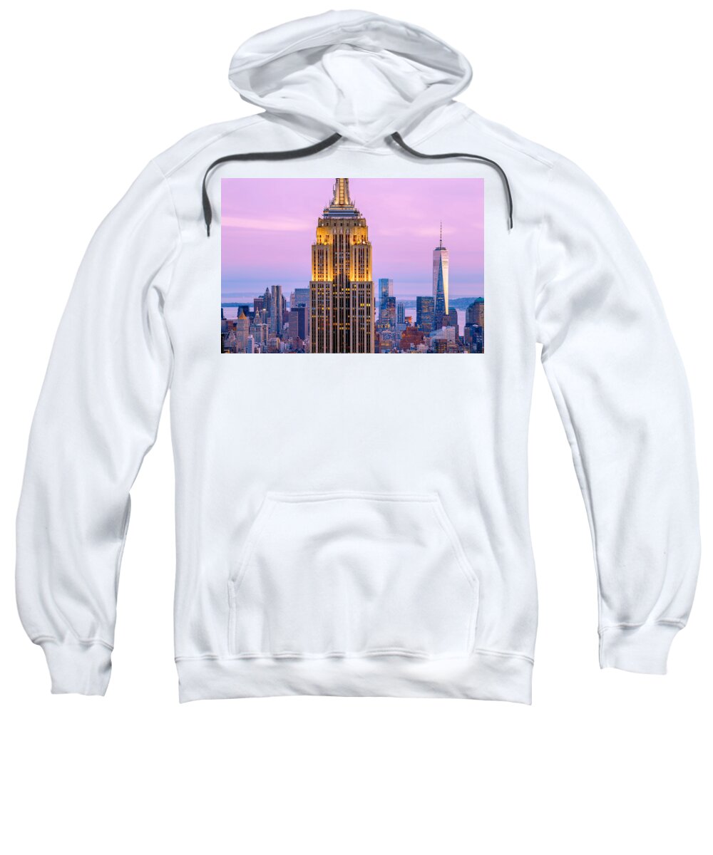 Empire State Building Sweatshirt featuring the photograph Sunset Skyscrapers by Az Jackson