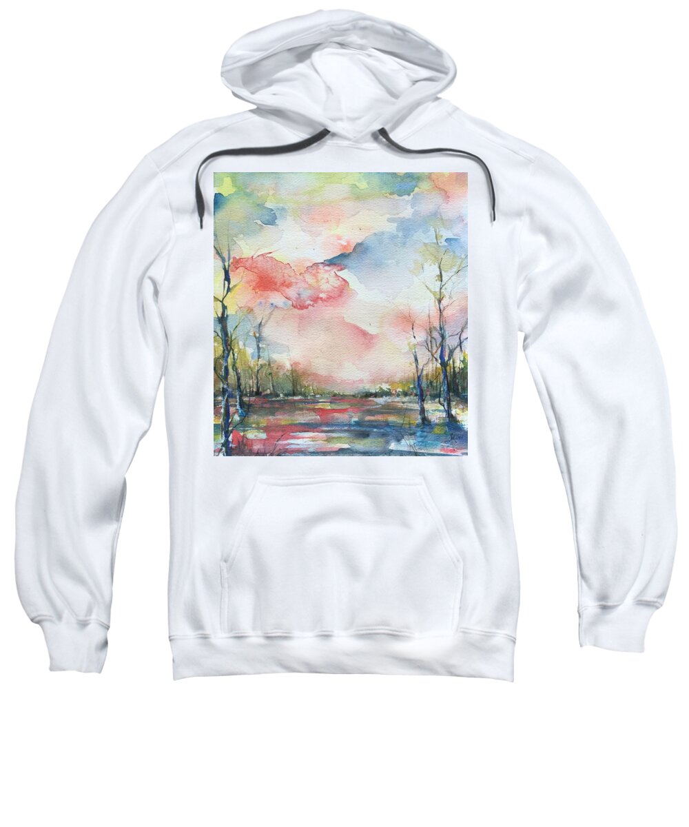 Clouds Sweatshirt featuring the painting Sunsets Grace On the River by Robin Miller-Bookhout