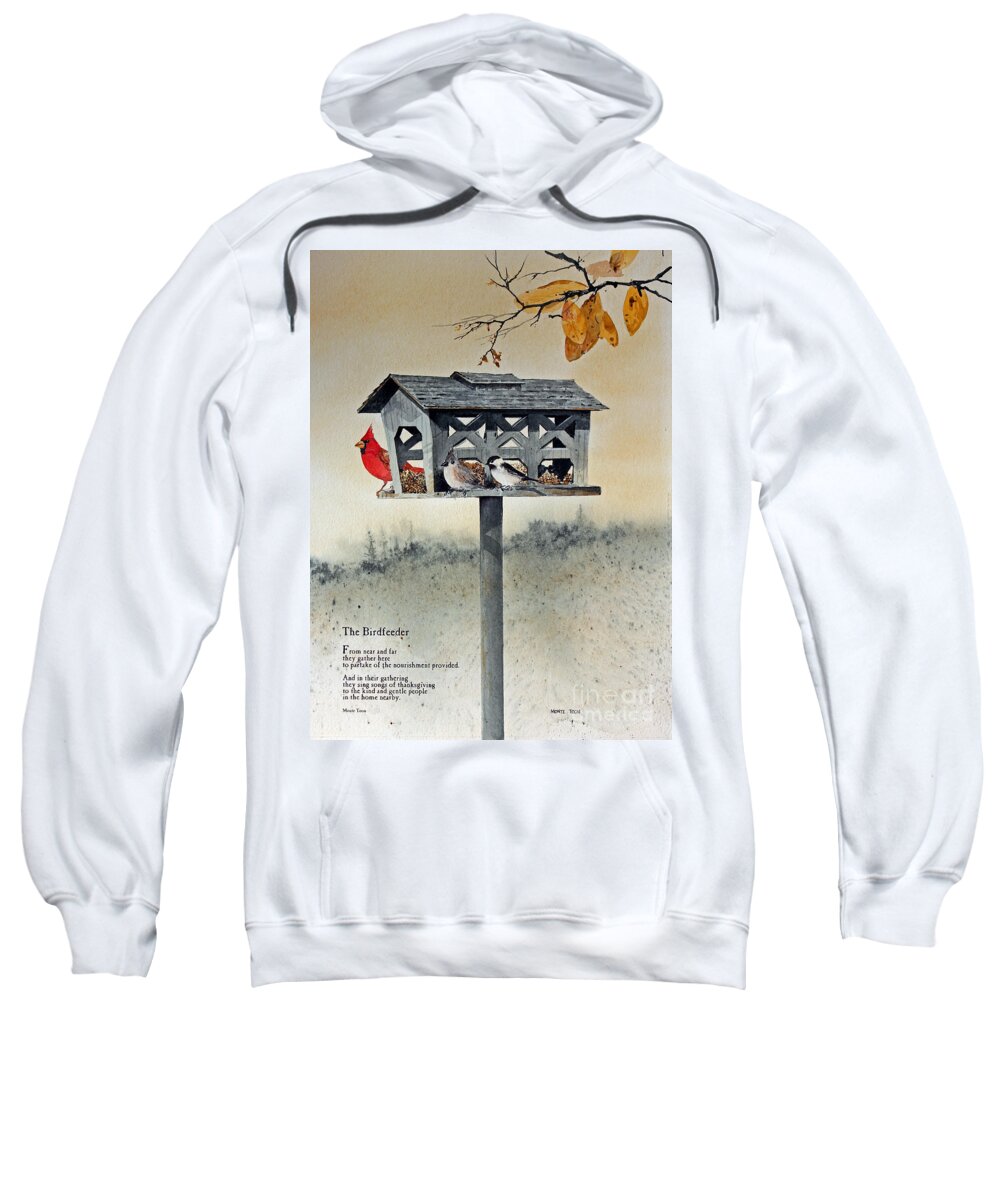 A Red Cardinal Sweatshirt featuring the painting The Birdfeeder by Monte Toon