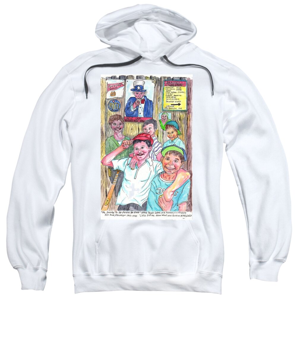 1940's Artist Ball Game Bklyn  Fine Art Fine Art Photography Life On The Porch Life On The Stoop Phil Bracco Philip Bracco Red Hook Robbie Bracco Robbiebracco Robbie Bracco Sweatshirt featuring the painting The Boys Of Spring by Philip And Robbie Bracco