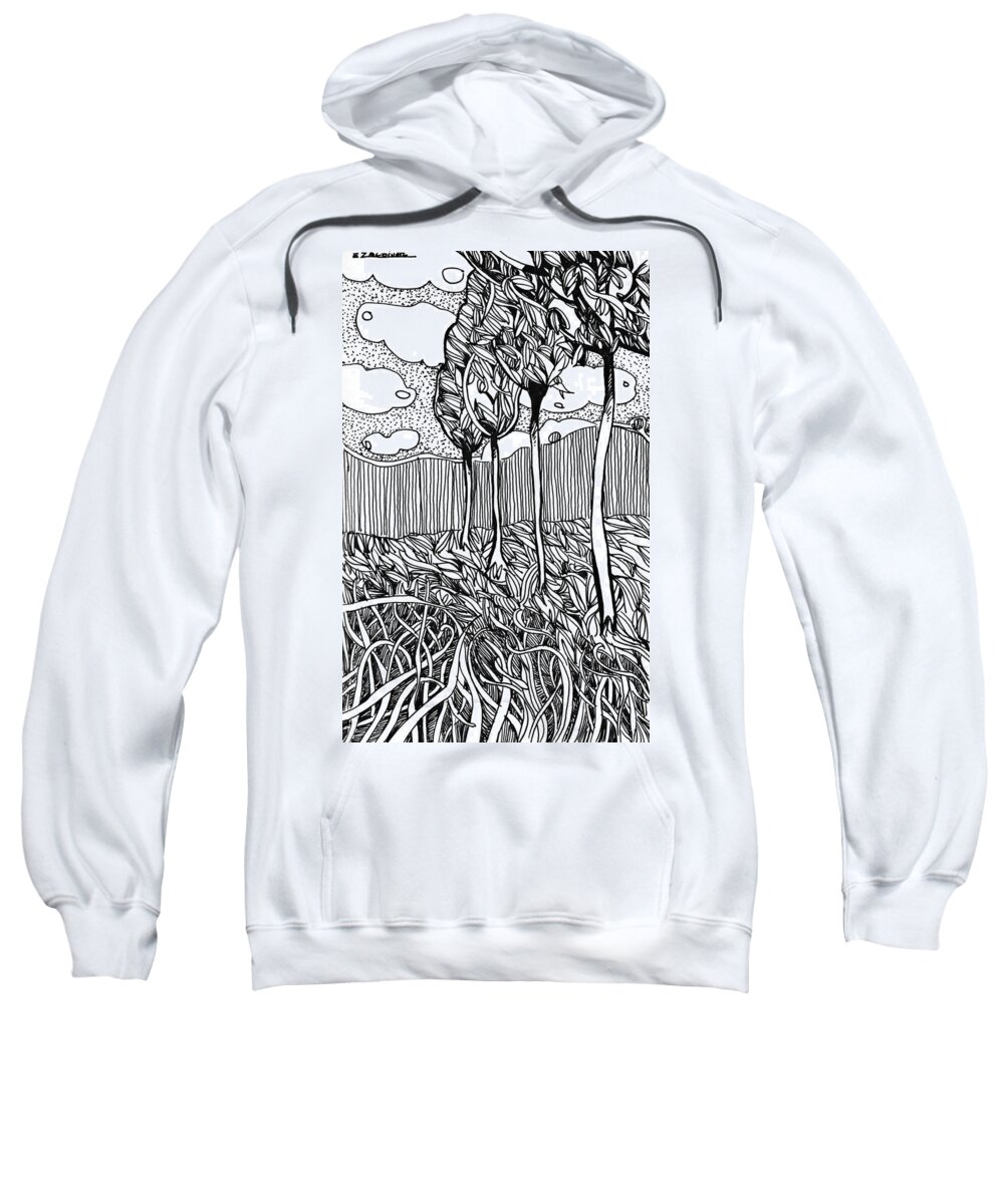 Drawing Sweatshirt featuring the drawing The dance of the wind by Enrique Zaldivar