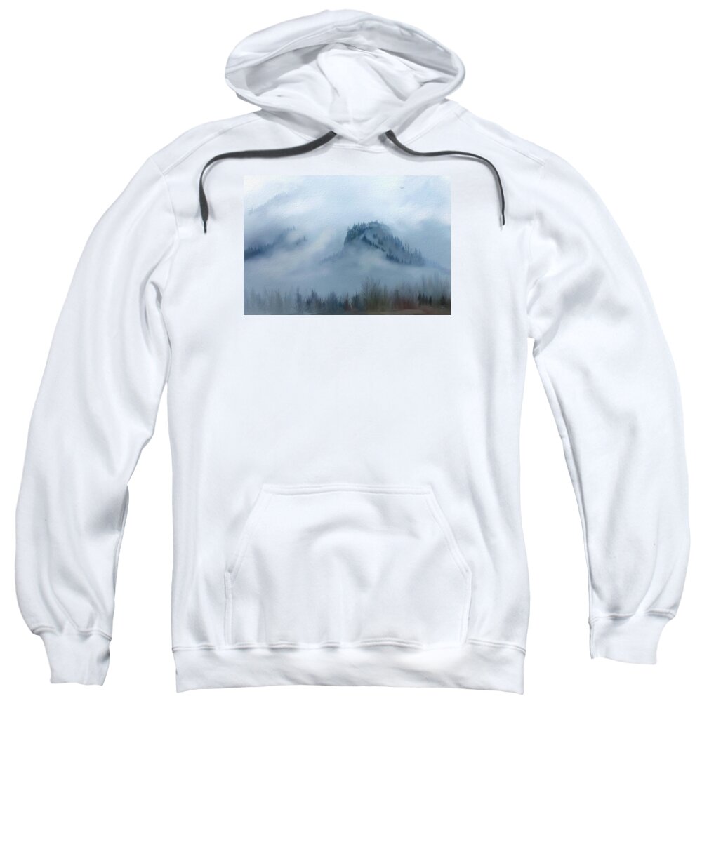 Columbia Sweatshirt featuring the digital art The Gorge in the fog by Debra Baldwin