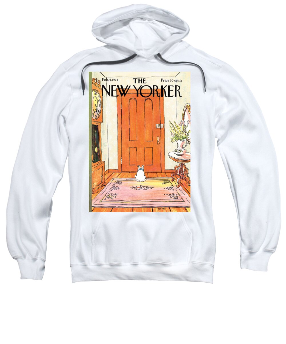 Animal Dog Pet Loyal Impatience Stain Carpet Canine Waiting Master Home Front Door #condenastnewyorkercover Sweatshirt featuring the photograph The Long Wait by George Booth