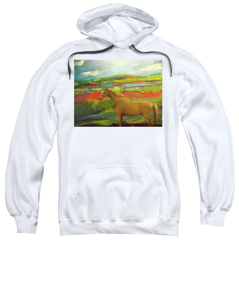 Wild Horse Sweatshirt featuring the painting The Outlier by Susan Esbensen