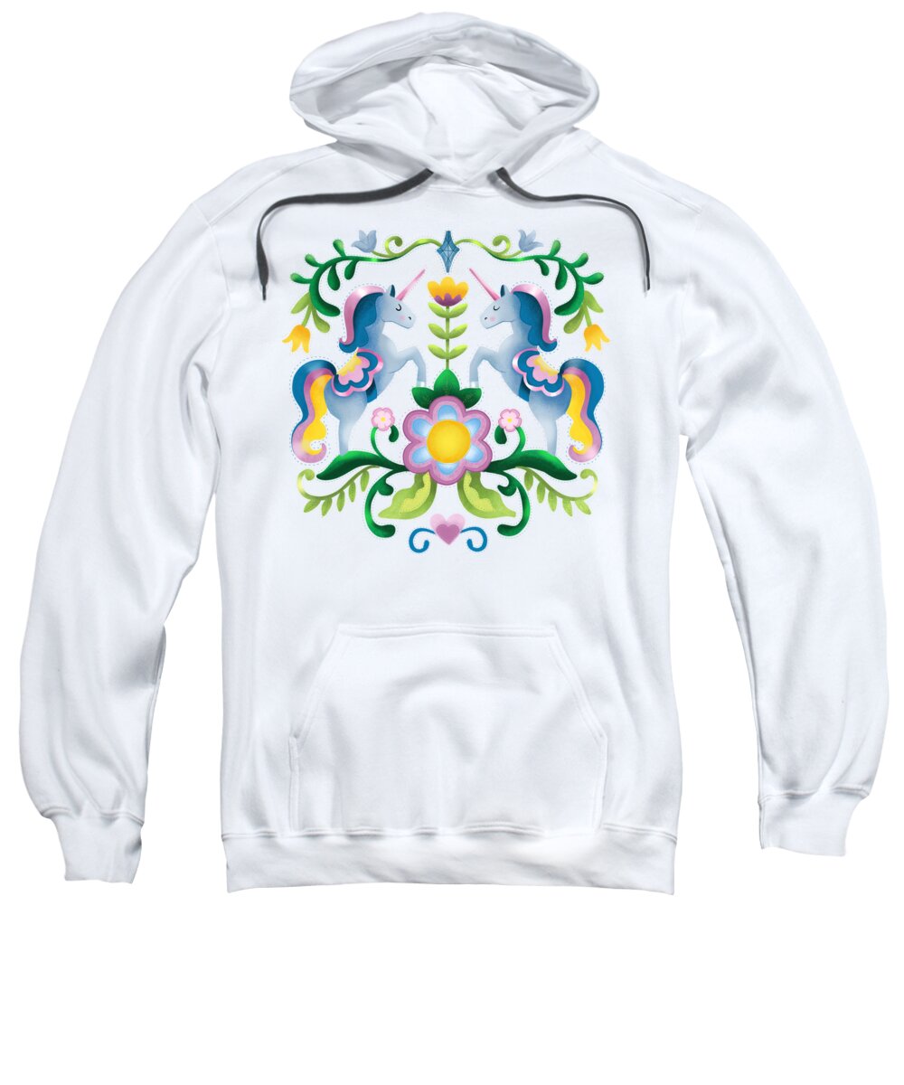 Drawing Sweatshirt featuring the painting The Royal Society Of Cute Unicorns Light Background by Little Bunny Sunshine