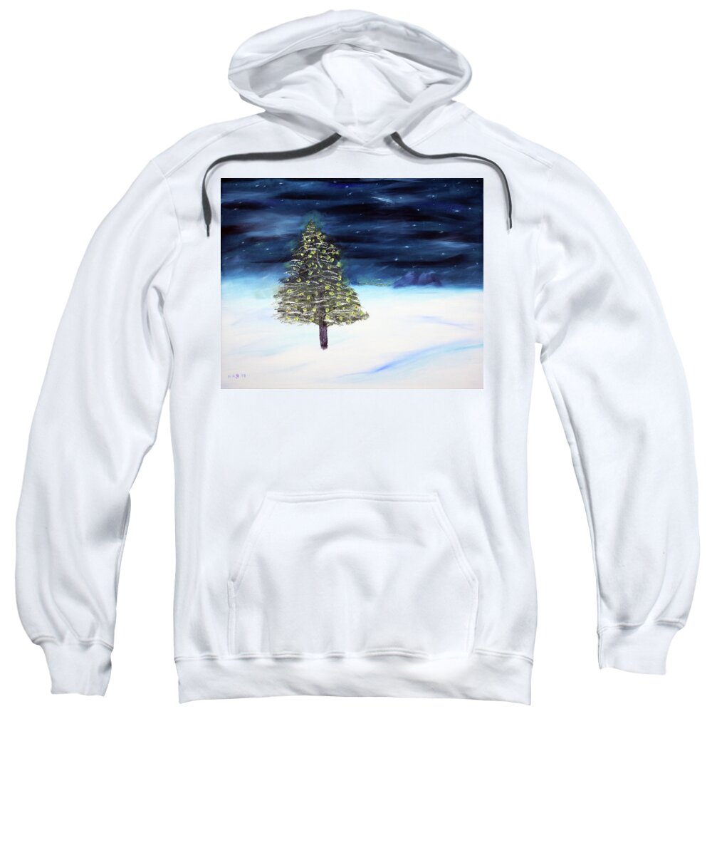 Winter Sweatshirt featuring the painting The Village with yellow tree lights by K R Burks
