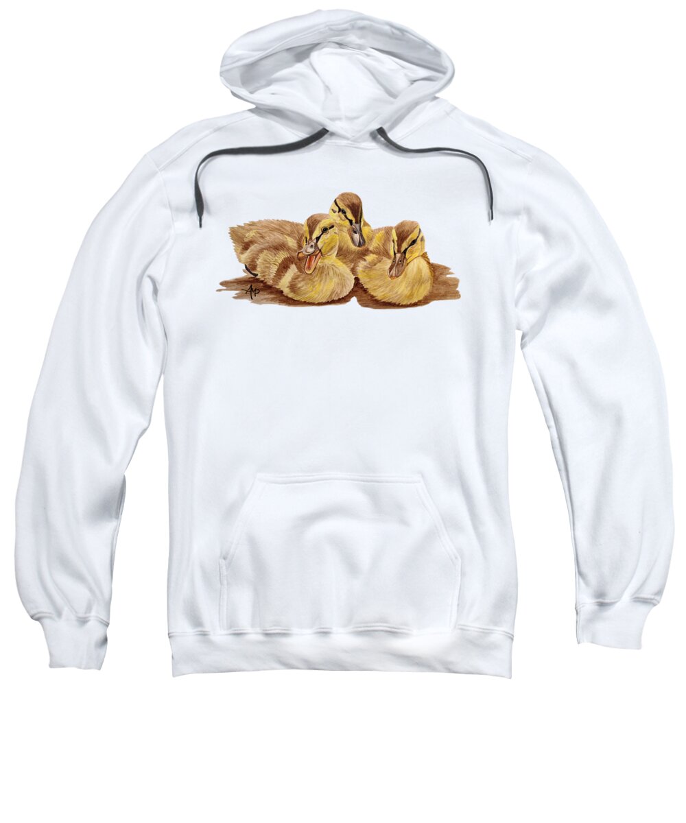 Ducklings Sweatshirt featuring the painting Three Ducklings by Angeles M Pomata