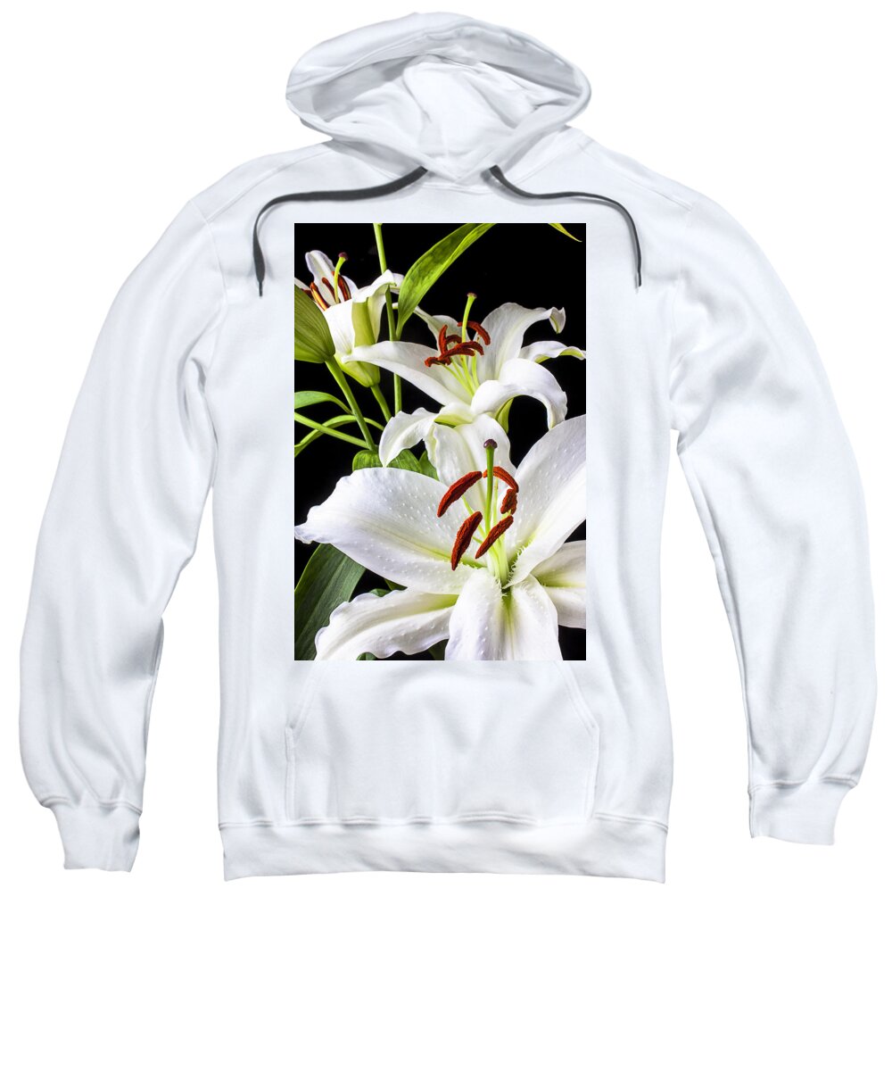 White Tiger Lily Sweatshirt featuring the photograph Three white lilies by Garry Gay