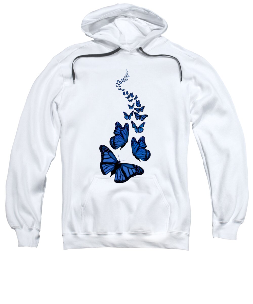 Blue Butterflies Sweatshirt featuring the digital art Trail of the Blue Butterflies transparent background by Barbara St Jean