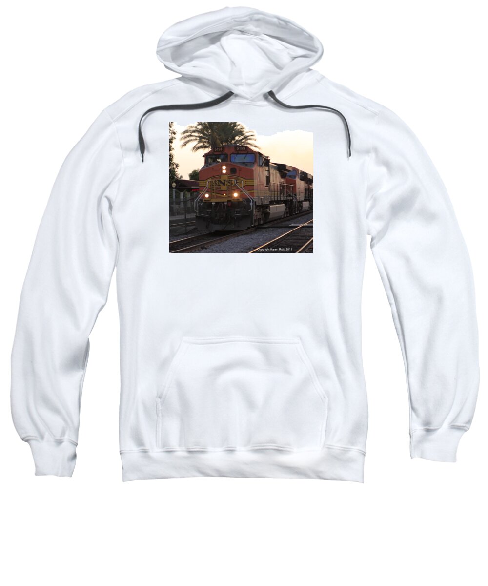 Train Sweatshirt featuring the photograph Train at sunset by Karen Ruhl