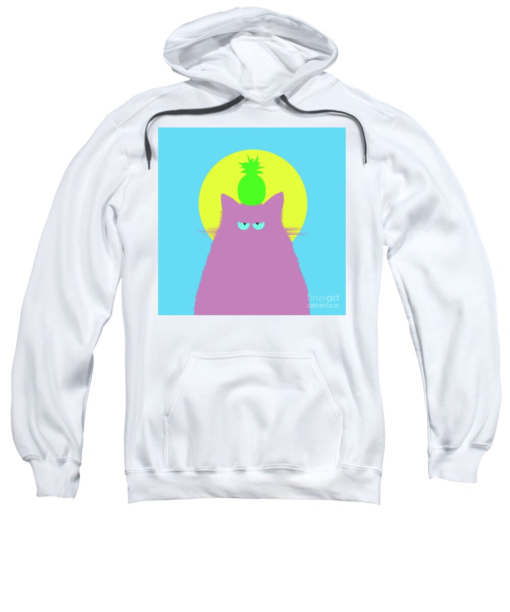 Cat Sweatshirt featuring the digital art Tropical Lilac Cat by Zaira Dzhaubaeva