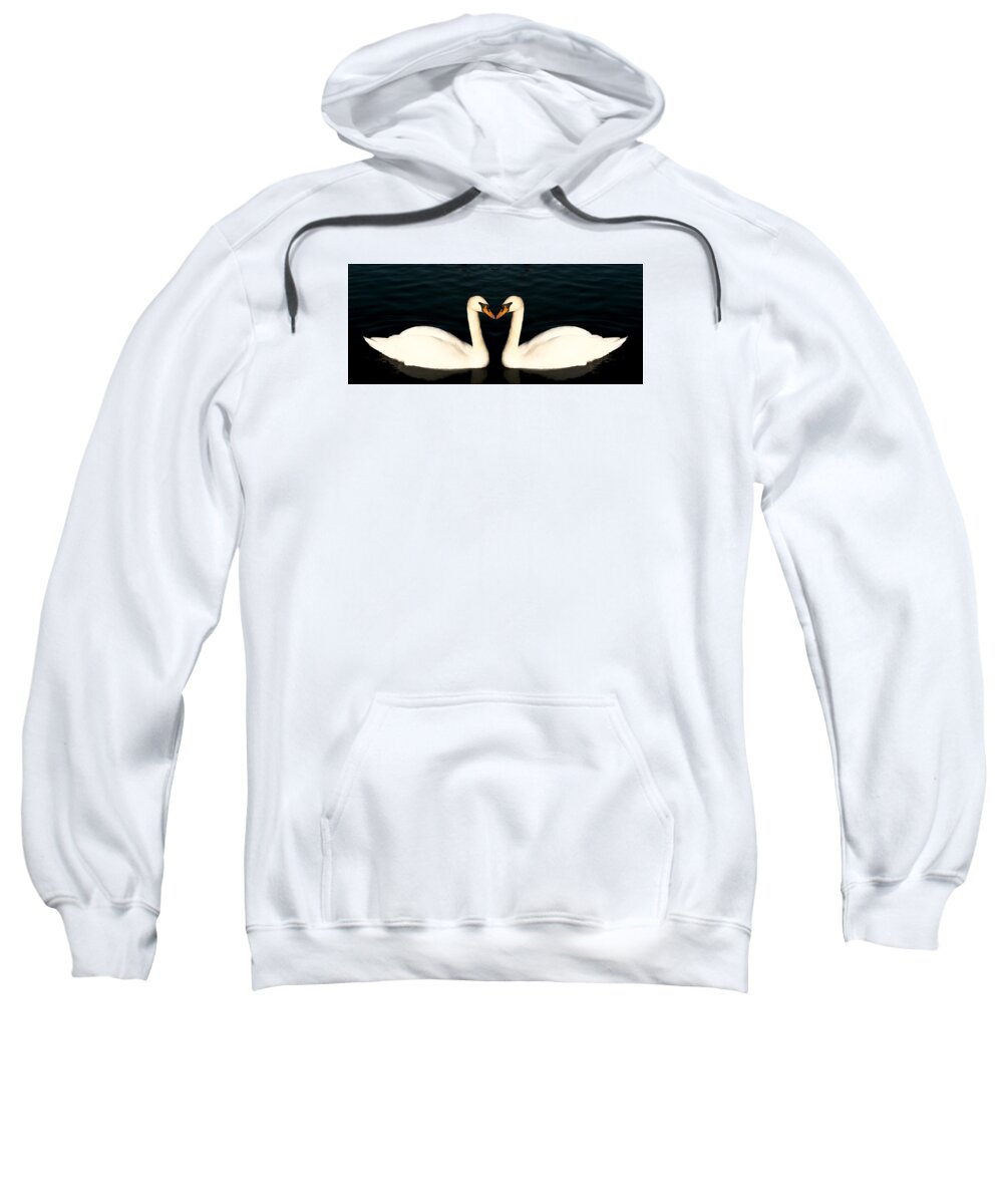 Two White Swans Sweatshirt featuring the photograph Two Symmetrical White Love Swans by John Williams