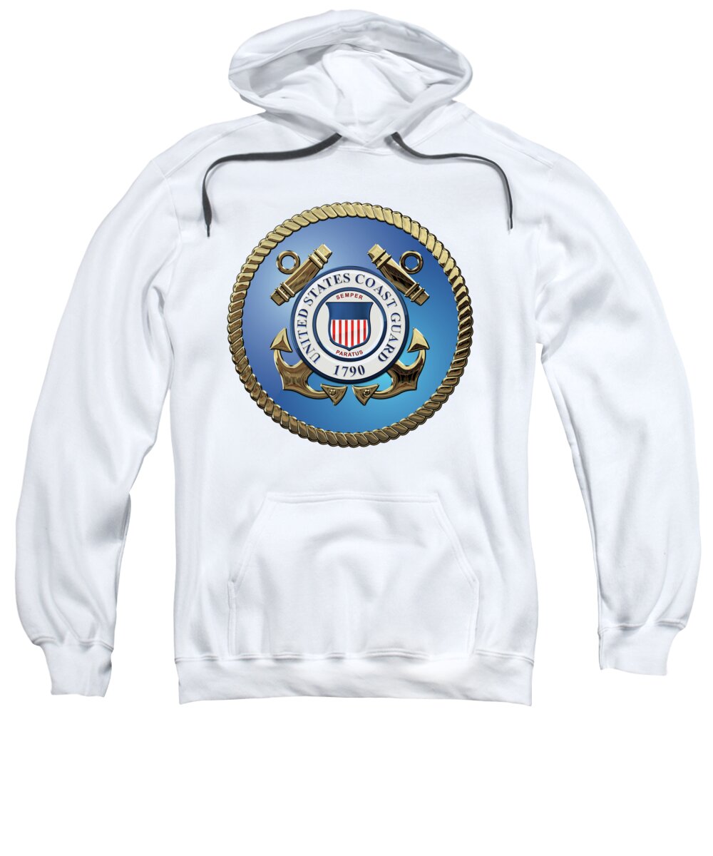 'military Insignia & Heraldry 3d' Collection By Serge Averbukh Sweatshirt featuring the digital art U. S. Coast Guard - U S C G Emblem over White Leather by Serge Averbukh