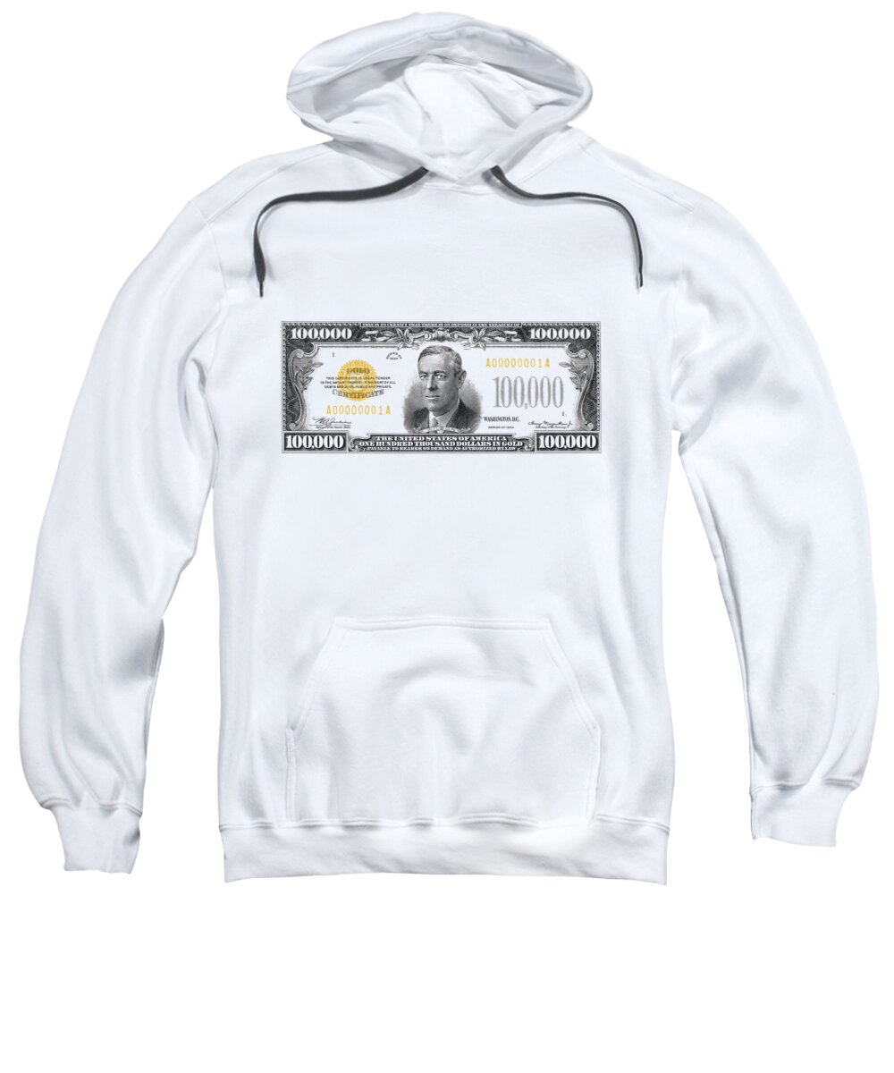 'paper Currency' Collection By Serge Averbukh Sweatshirt featuring the digital art U.S. One Hundred Thousand Dollar Bill - 1934 $100000 USD Treasury Note by Serge Averbukh