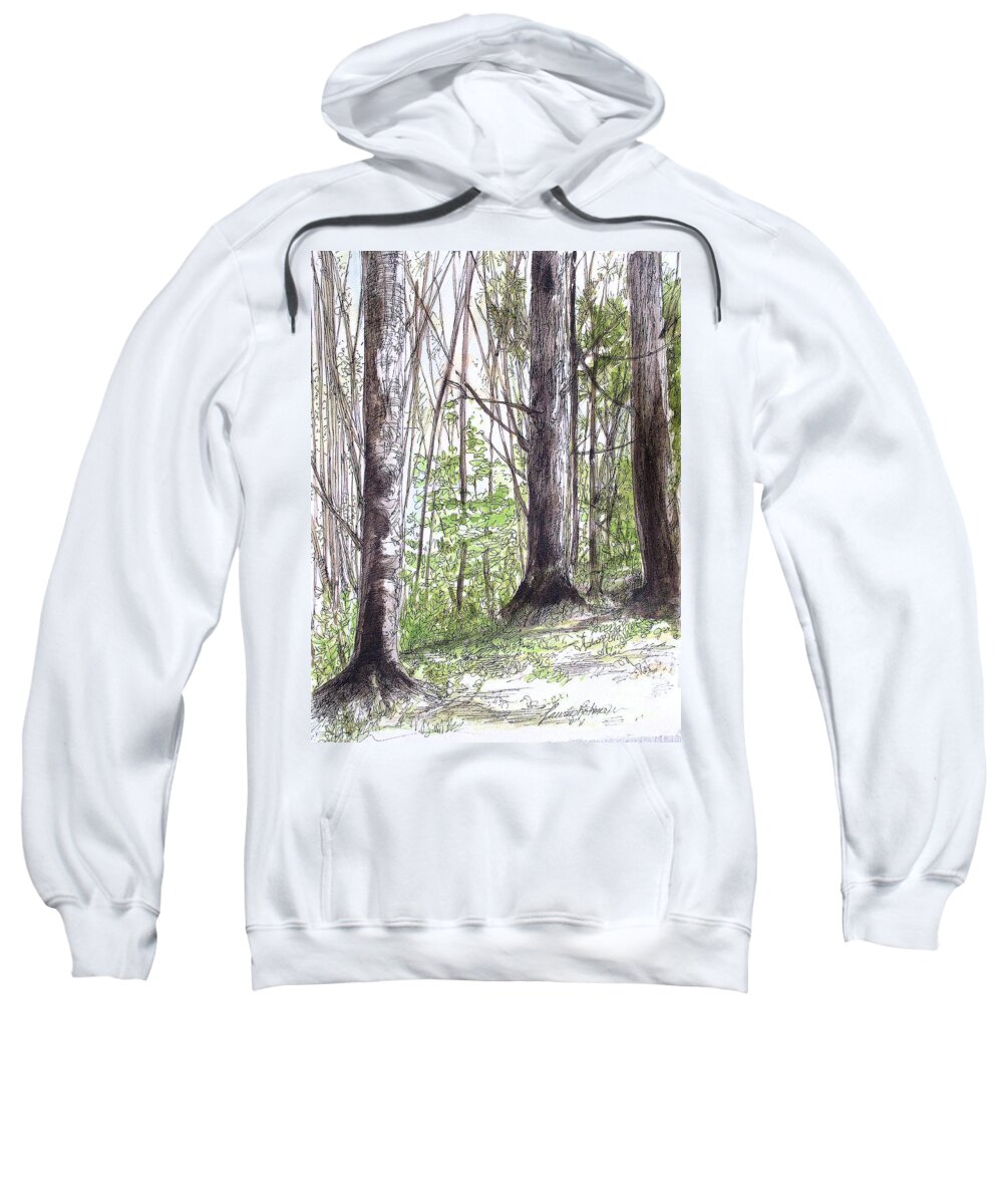 Woods Sweatshirt featuring the painting Vermont Woods by Laurie Rohner