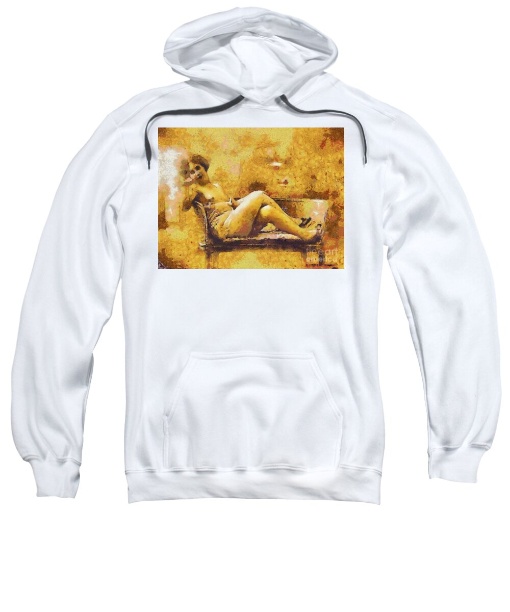 Lady Sweatshirt featuring the digital art Vintage Lady on Couch by Humphrey Isselt