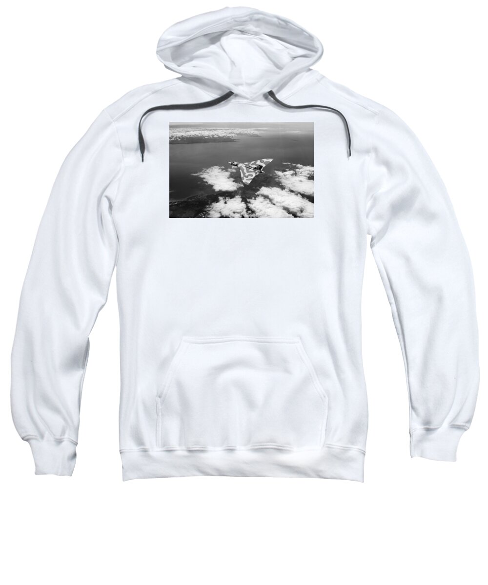 Avro Vulcan Sweatshirt featuring the photograph Vulcan over South Wales black and white by Gary Eason