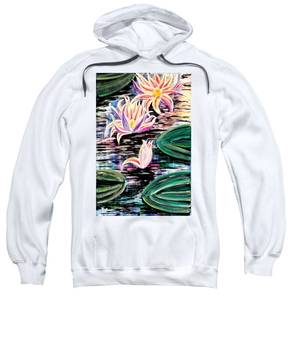Art Sweatshirt featuring the painting Water Lilies Reaching High by Medea Ioseliani