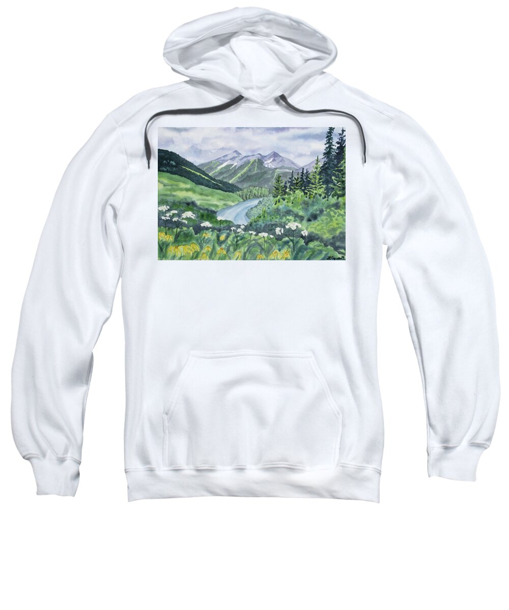 Original Watercolor Sweatshirt featuring the painting Watercolor - Colorado Summer Landscape by Cascade Colors