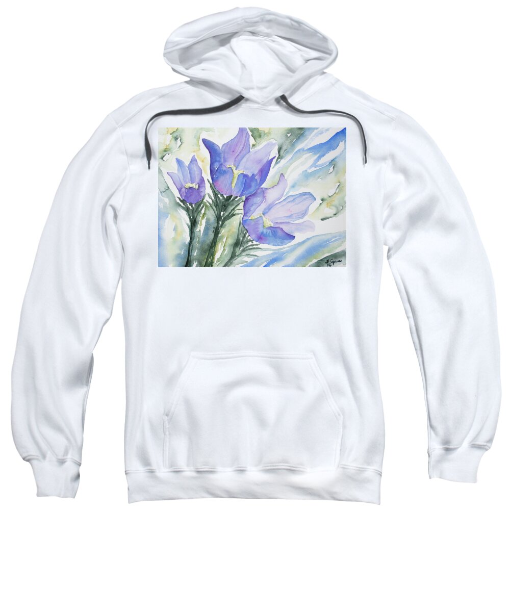 Wildflower Sweatshirt featuring the painting Watercolor - Pasque Flowers by Cascade Colors