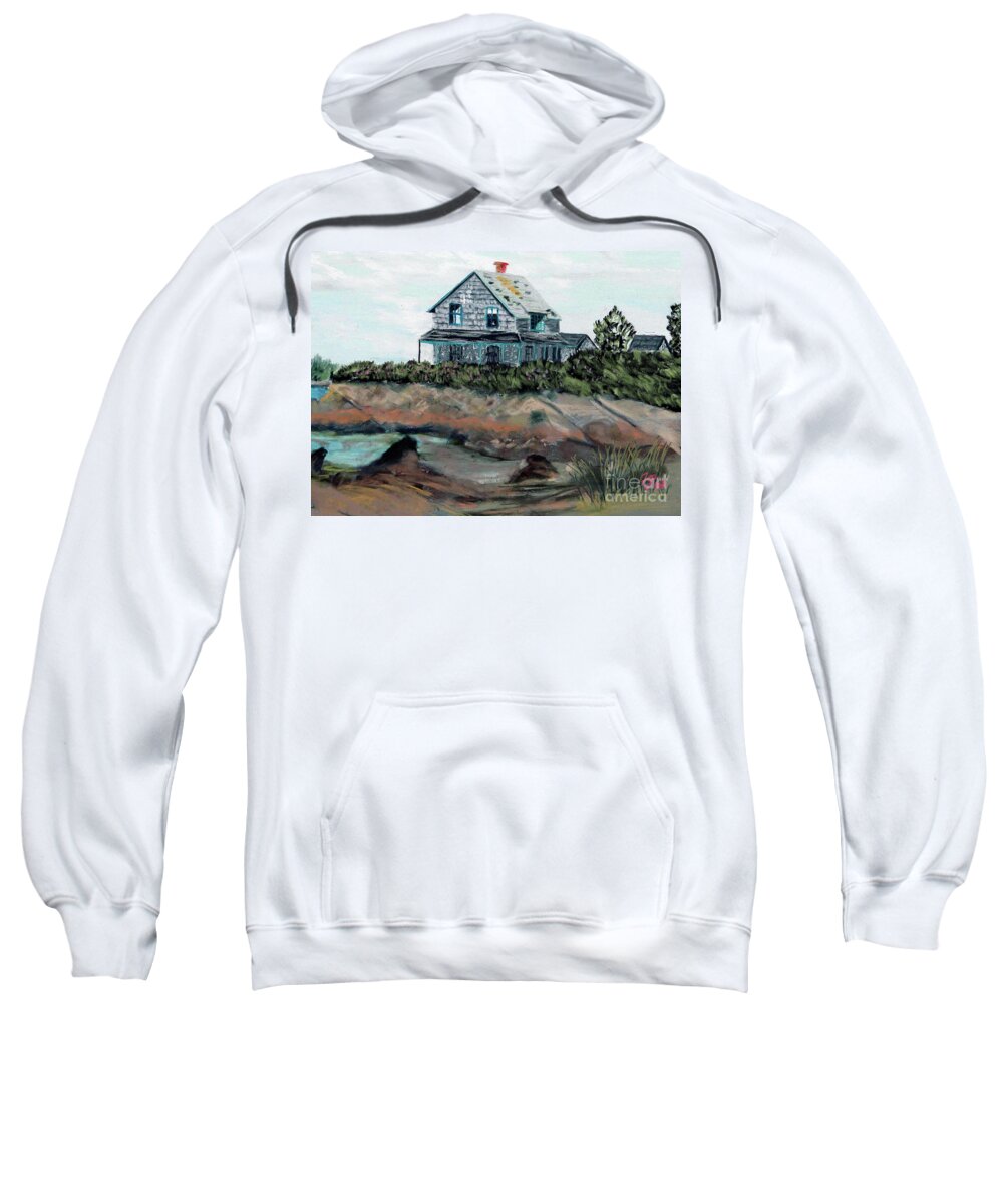 #whalesofaugust #cliffisland Sweatshirt featuring the painting Whales of August House by Francois Lamothe