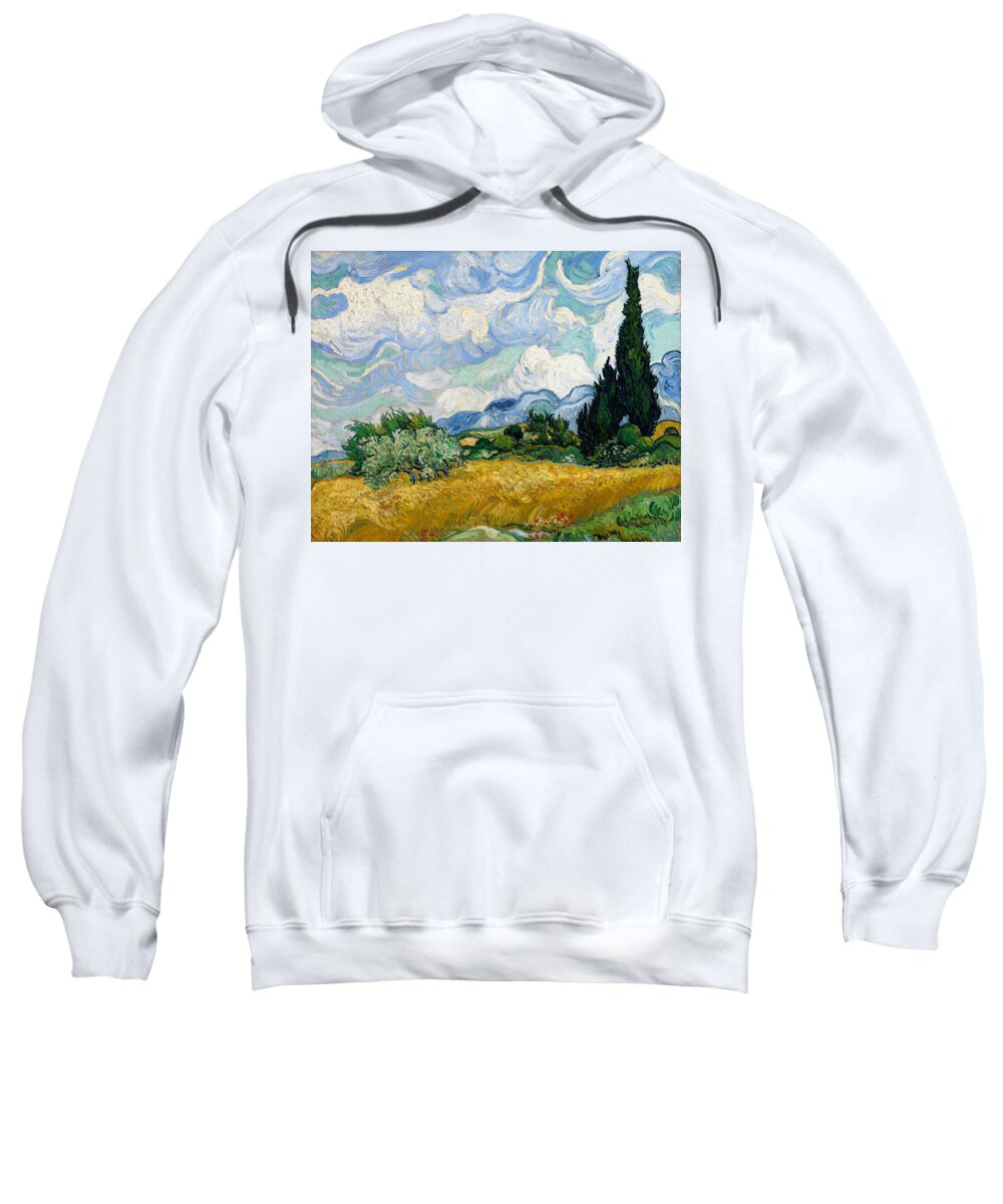 Van Gogh Sweatshirt featuring the painting Wheat Field with Cypresses, from 1889 by Vincent van Gogh